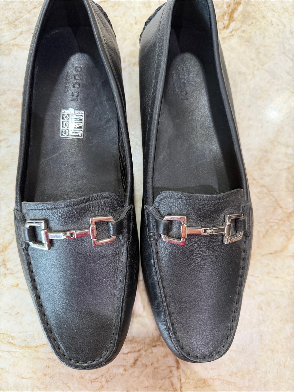Gucci Black Leather Loafers with Silver Horsebit Detail